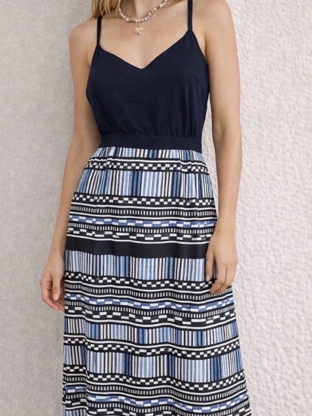 J.Crew Black Blue Maxi Dress Strappy Sleeveless Pattern Size 4